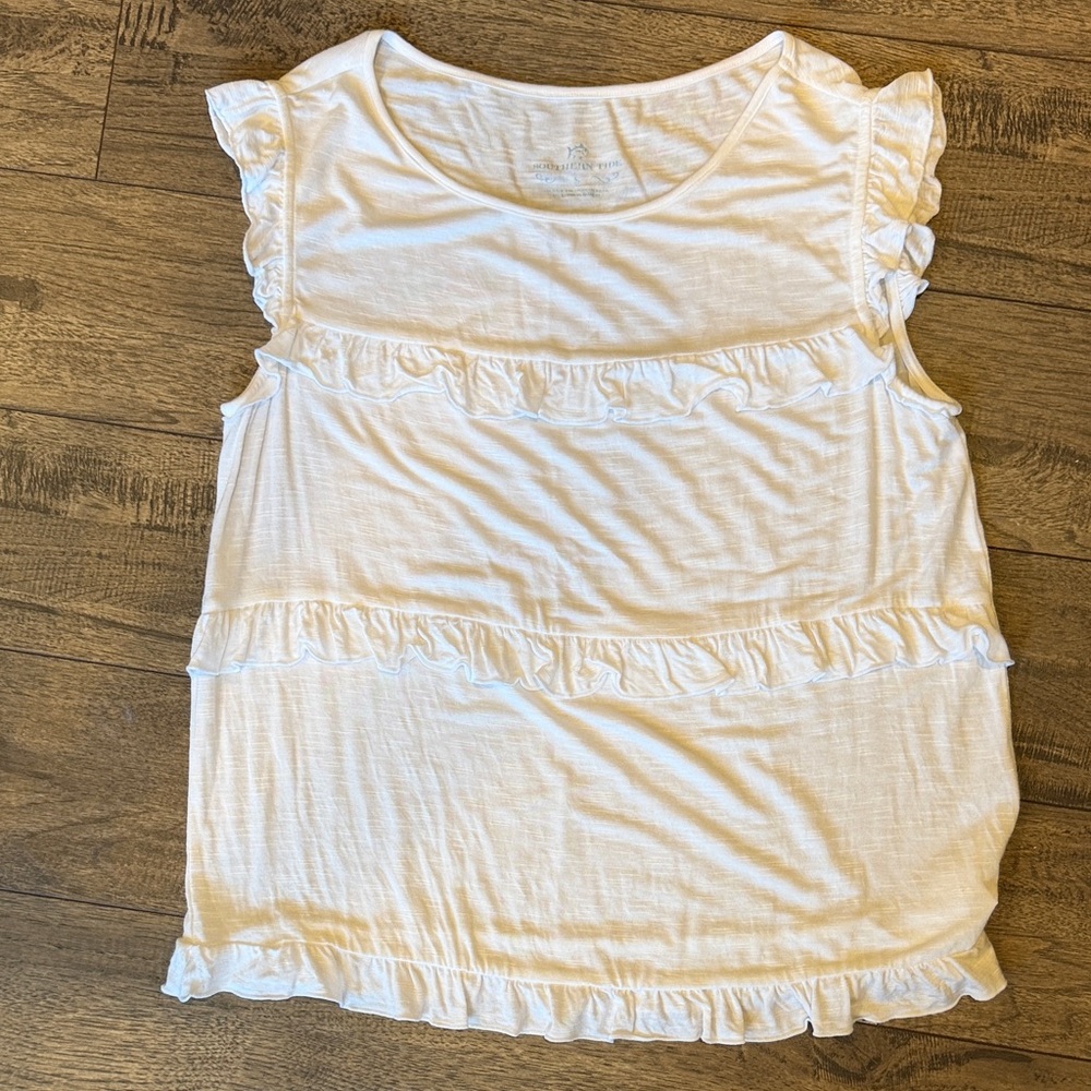 Southern Tide White Ruffle Tank Top